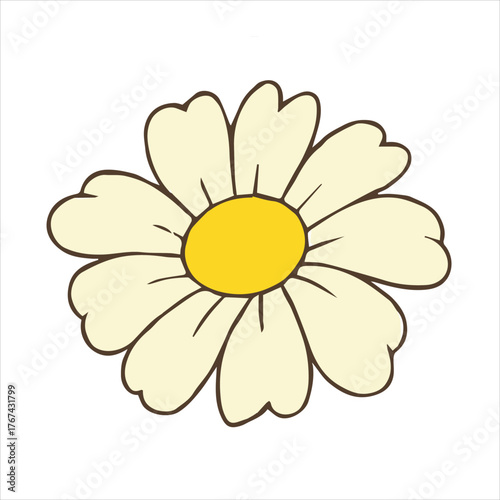 Cute Yellow Daisy Flower Vector Illustration in Flat Style