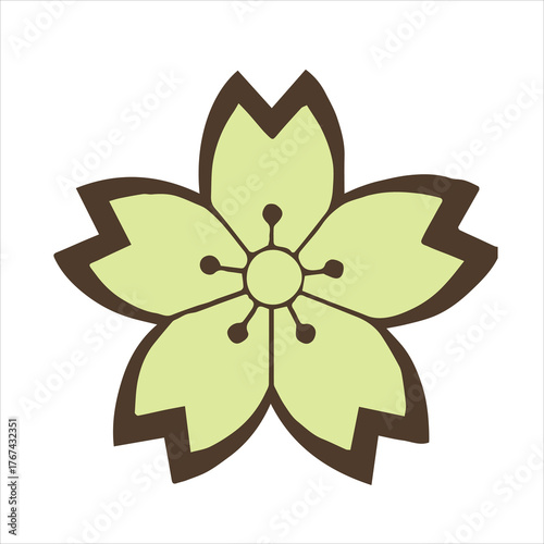 Simple green sakura flower in flat cartoon vector style