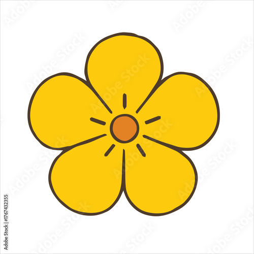 Simple yellow flower in flat cartoon vector style