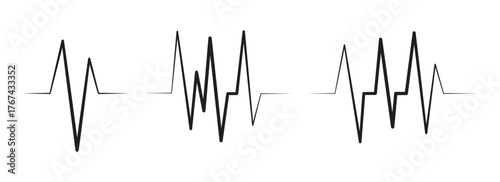 Minimalist Heartbeat and ECG Line Set - Modern Black Pulse Rate Icons for Health, Medical, and Technology Projects - Vector Design Elements
