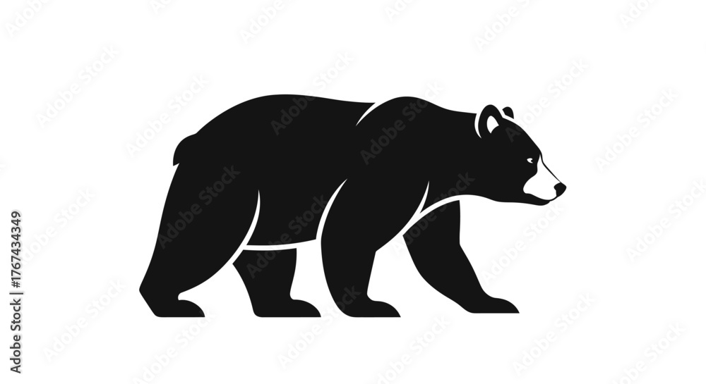 Fototapeta premium Silhouette of a black bear walking from the side against a white background