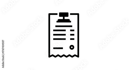 Simple black and white icon representing a receipt or bill with a perforated edge