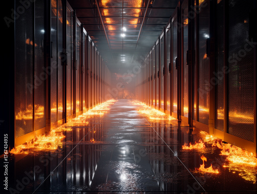 Un incendie dans une allée d'un centre de données