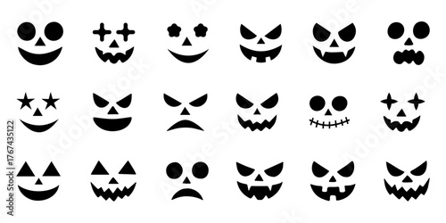 Set of Halloween Scary Pumpkins Face Cutout – Spooky Creepy Pumpkins Face Cutout