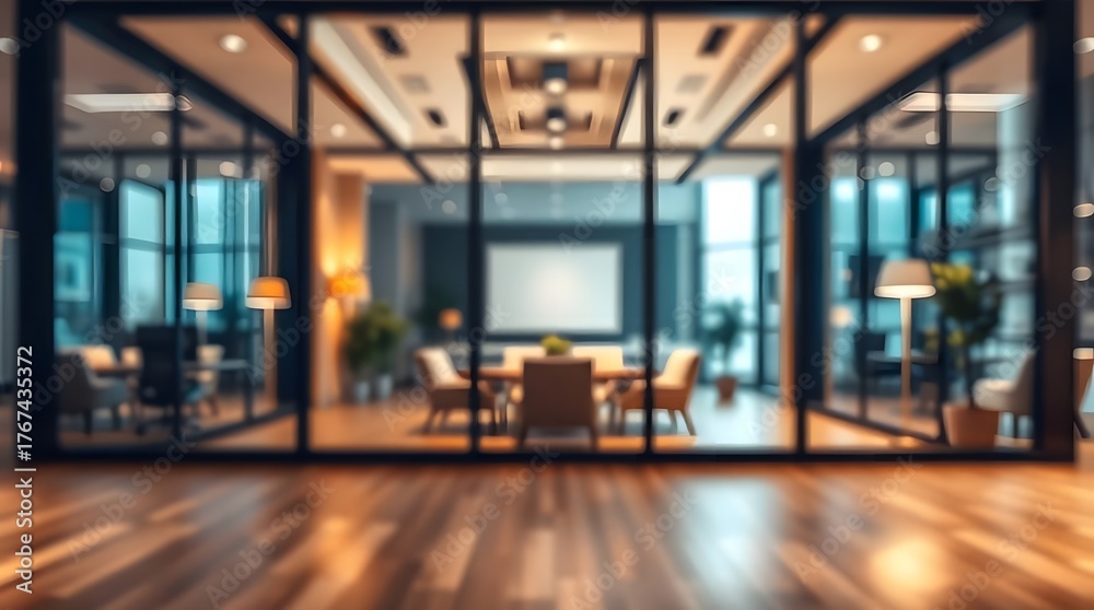 Fototapeta premium Contemporary Blur Office Interior with White Wall Background