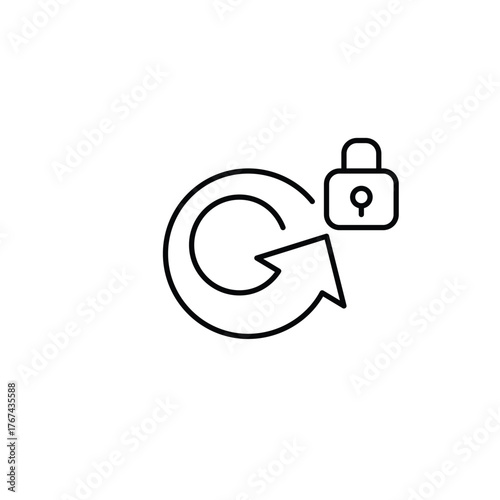 Renew arrow and lock. Secure update, safe reset and renewal. Pixel perfect, editable stroke vector icon