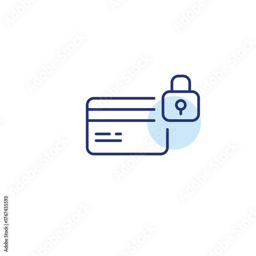 Credit card and lock. Secure payments, anti-theft protection. Pixel perfect, editable stroke vector icon