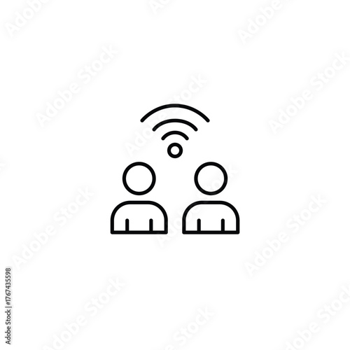 Two users and wi-fi symbol. Shared community, communication and remote work. Pixel perfect, editable stroke vector icon