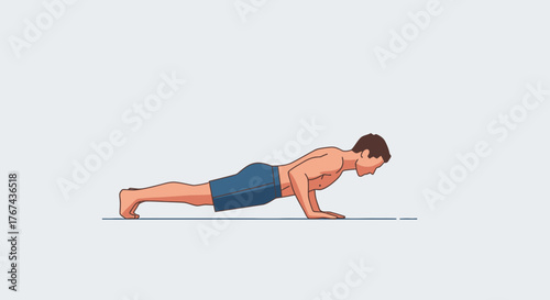 Vector Illustration of Man Performing Push-Up in Minimalist Style with Neutral Colors