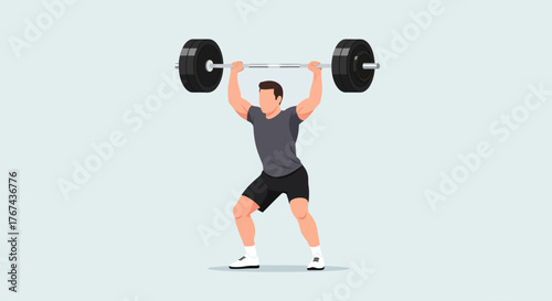 Vector Illustration of Weightlifter Lifting Barbell in Modern Minimalist Style with Bold Colors