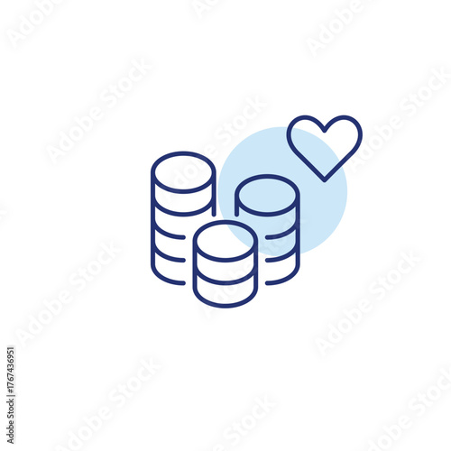 Stack of coins and heart. Investments and prosperity. Financial safety and freedom. Pixel perfect, editable stroke vector icon
