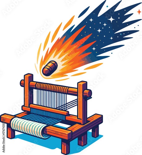 Comet and Weaving Loom Creative Concept