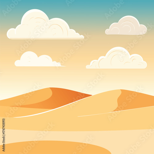 Serene Desert Landscape with Clouds A Tranquil Illustration of Sand Dunes Under a Clear Sky