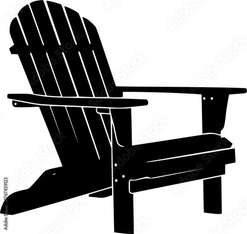 Adirondack chair silhouette. This image shows a silhouette of an Adirondack chair, also known as a Muskoka chair, featuring a slatted back and wide armrests. Vector clipart illustration design