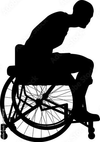 Silhouette of a man in a wheelchair leaning forward, symbolizing strength, determination, and resilience. Perfect for healthcare, rehabilitation, adaptive sports, and inclusive lifestyle concepts.