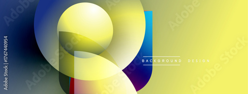 Abstract shapes overlap, creating vibrant gradient effect. Yellow dominates right side, blue left. Modern design element.