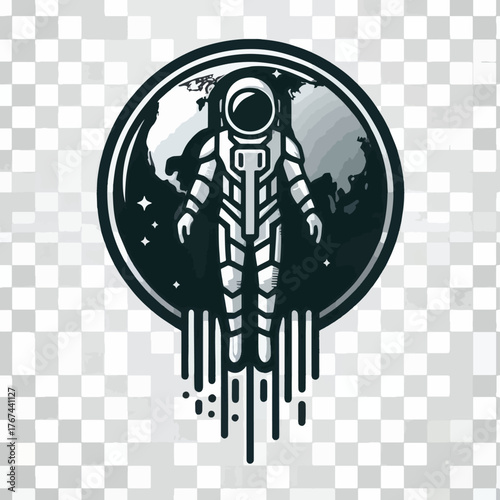 Astronaut in Space Suit with Earth Background Logo Design.
