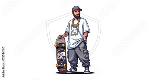 Cartoon skater with skateboard design, ideal for street culture related projects and digital art