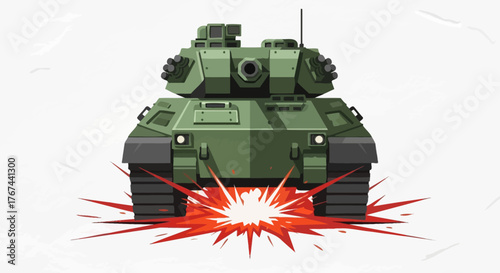 Illustration of a powerful battle tank in a dynamic pose, ready for a military conflict