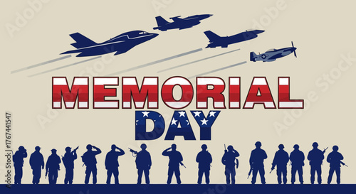 A Commemoration Day Illustration Featuring Military Aircrafts and Soldier Silhouettes