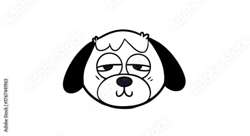 Monochrome vector art of a drowsy dog perfect for expressing fatigue and relaxation moods