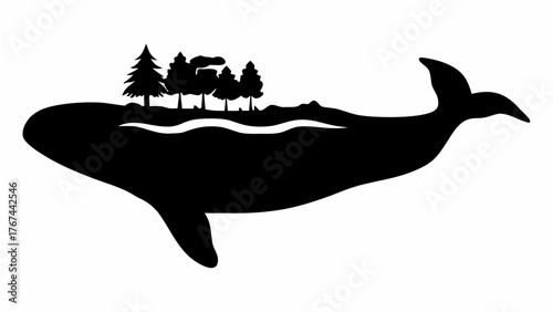 Majestic whale carrying a forest island, a symbol of nature and sea life conservation art