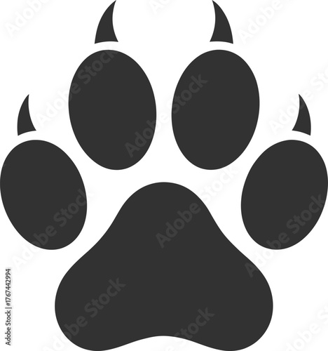 black animal paw print silhouette with claws on white background, ideal for pet, wildlife, signage, and branding design