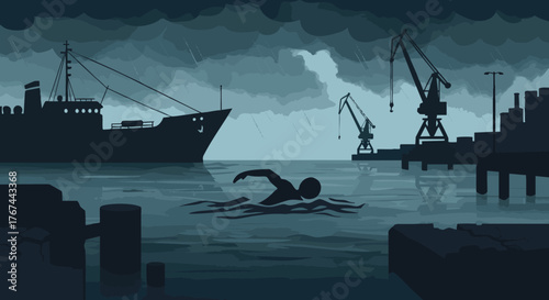 Swimming in the Harbor A Silhouette of Courage and the Dark Landscape