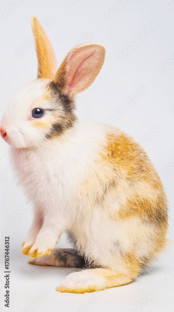 Fototapeta premium Adorable young rabbit with patchy brown and white fur
