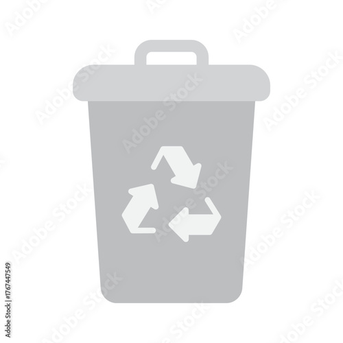Recycle Bin Icon, Gray Trash Can with Recycling Symbol