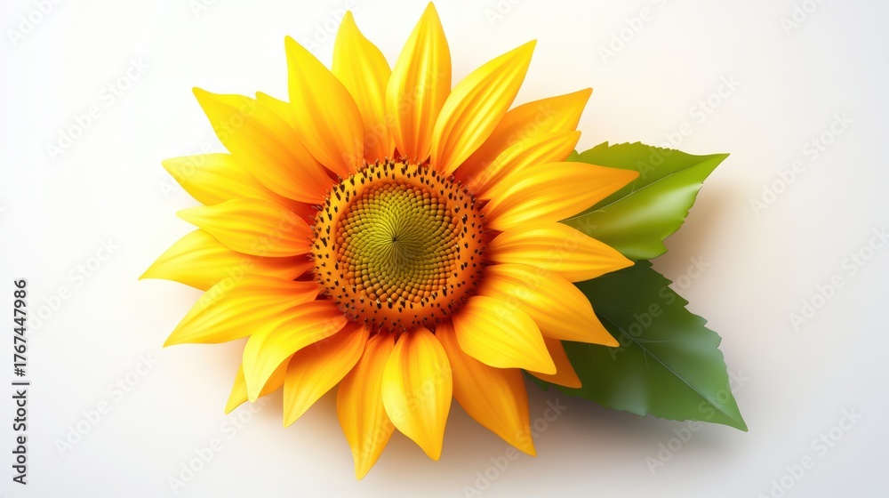 Naklejka premium Bright and vibrant sunflower against a soft background, ideal for presentations, marketing materials, or personal projects, It symbolizes positivity and joy