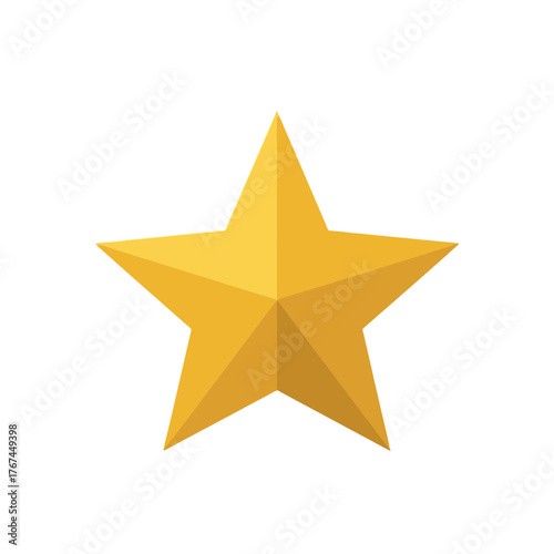 Golden star with five points on a white background.