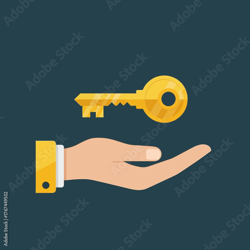 Hand offering a golden key, symbol of opportunity and access.