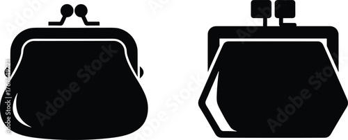 Purse icon, coin pouch vector, wallet silhouette, money bag symbol, fashion accessory, savings wallet, vintage coin purse, minimalist finance design, female wallet, leather pouch illustration.