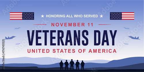 Honoring Veterans Day 2025 background. Veterans Day Background Design. Honoring all who served. Greeting Card Banner, Poster, Vector Illustration.