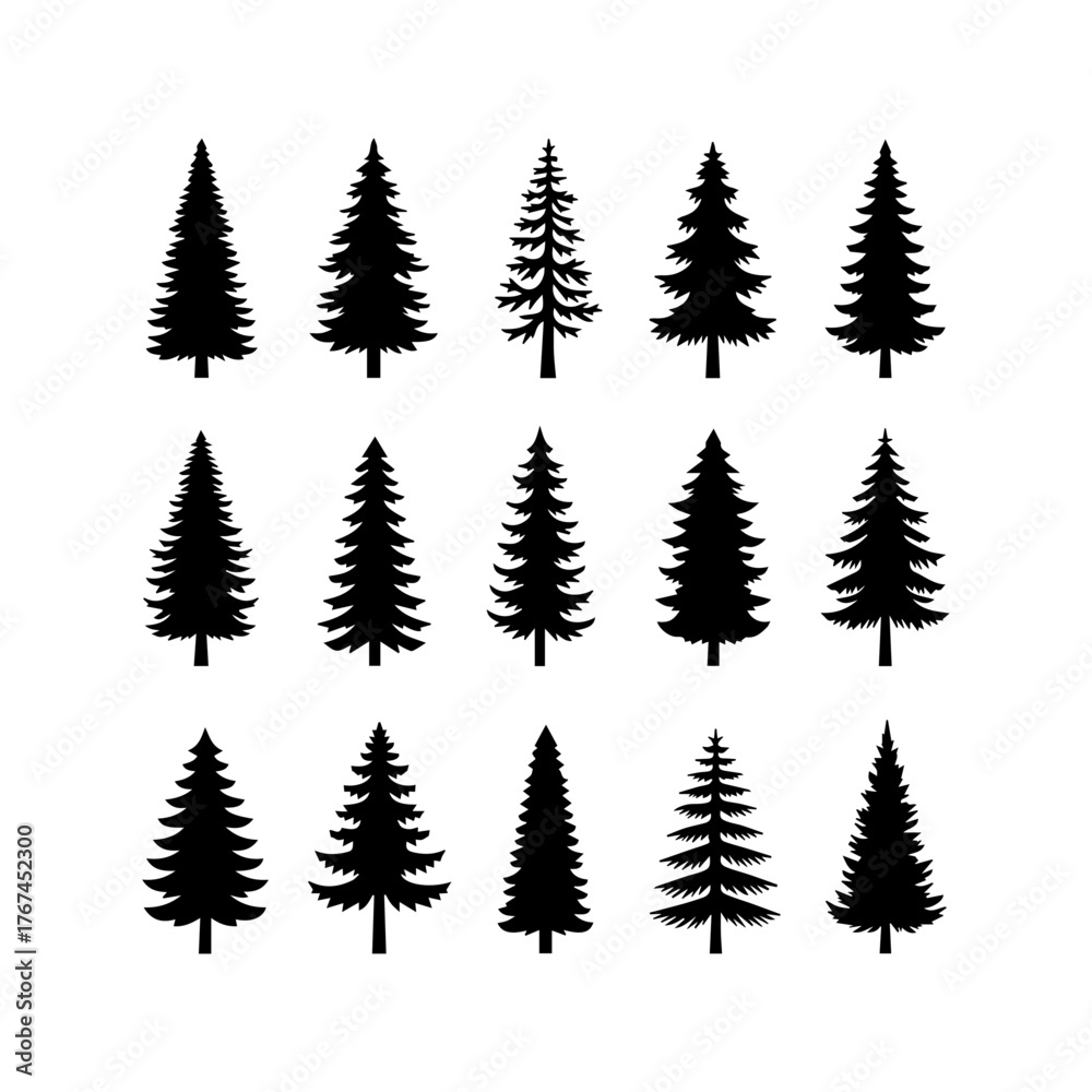 Obraz premium Silhouette of pine trees forest pattern for nature and outdoor design.
