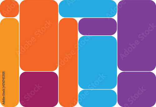 Modern bento grid layout design with vibrant color blocks and clean typography for web and print applications