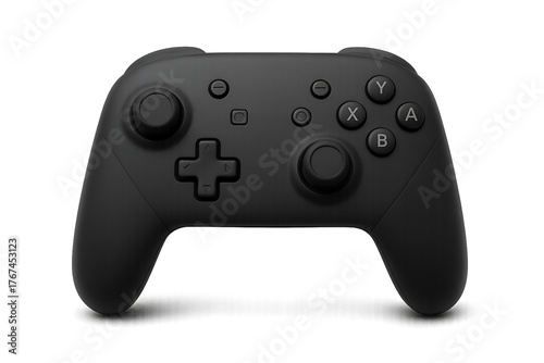 Fotografie Matte Black Gamepad Controller with Realistic Shadow on Transparent Background