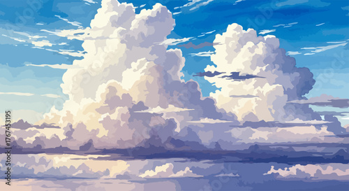 Watercolor Clouds Ethereal Skies with Dreamy Fluffy Clouds in Blue and White Tones