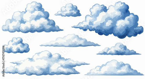 Watercolor Clouds Collection Fluffy, Artistic Sky Elements for Design Projects