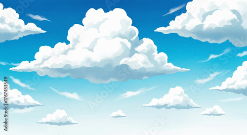 Watercolor Clouds in a Blue Sky A Dreamy and Serene Illustration of Fluffy Cloud Formations