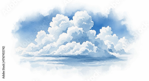 Watercolor Cloudscape Serene White Clouds Against a Light Blue Sky