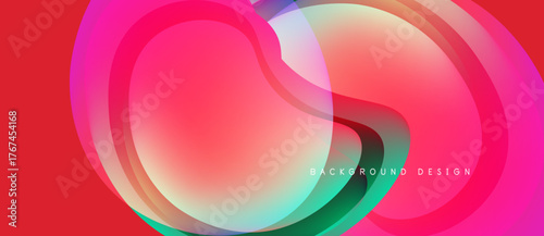 Abstract fluid shapes, vibrant colors blend. Red dominates, transitions into pink, turquoise, green. Modern design element, dynamic composition.