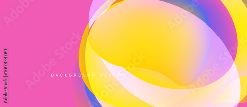 Abstract colorful layers create dynamic visual effect. Pink, yellow, blue hues blend smoothly. Modern design element for backgrounds.