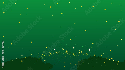 A green background with many yellow dots and stars scattered around