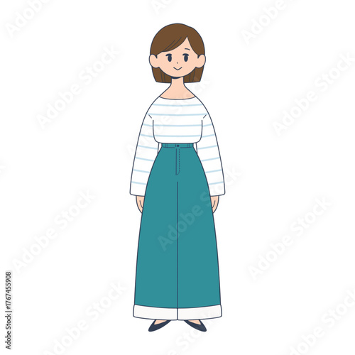 若い女性のシンプルな全身イラスト