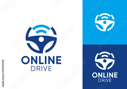 steering wheel and signal wifi connection logo vector design concept