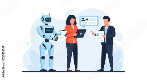 The Future of Recruitment Human Resources and Automation Teamwork Concept Illustration