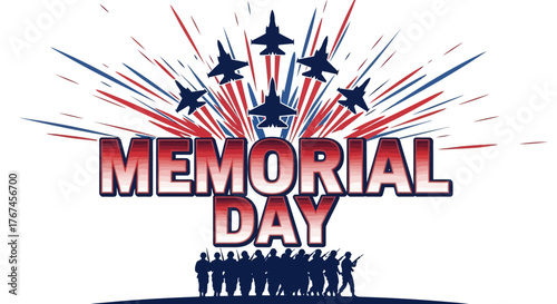 Memorial Day: Honoring Our Heroes with Patriotic Display of Jets and Silhouetted Soldiers