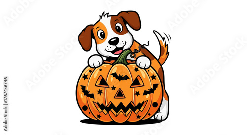 Festive canine companion embracing a creatively carved halloween pumpkin season celebration